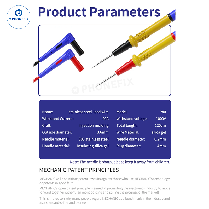 MECHANIC P40 P30 1000V 20A Stainless Steel Multimeter Test Probe Pen