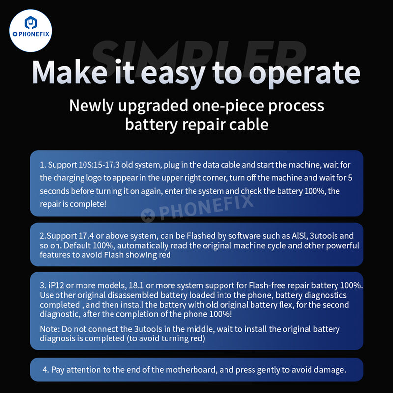 PHONEFIX iOS 18 100% Battery Repair Cable for iPhone 11-15 Pro Max