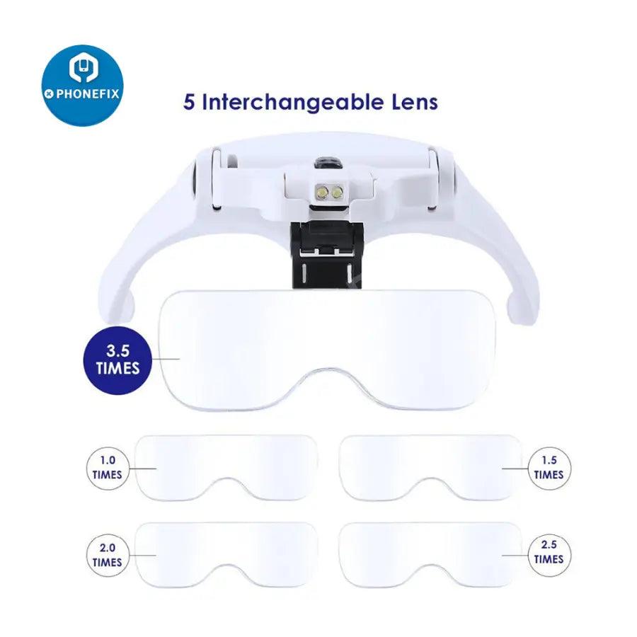 Headband Magnifier Head Mount Magnifying Glass Hands Free Magnifying  Goggles for Reading 1.5X 2.5X 3.5X Interchangeable Magnification Lenses for  Close