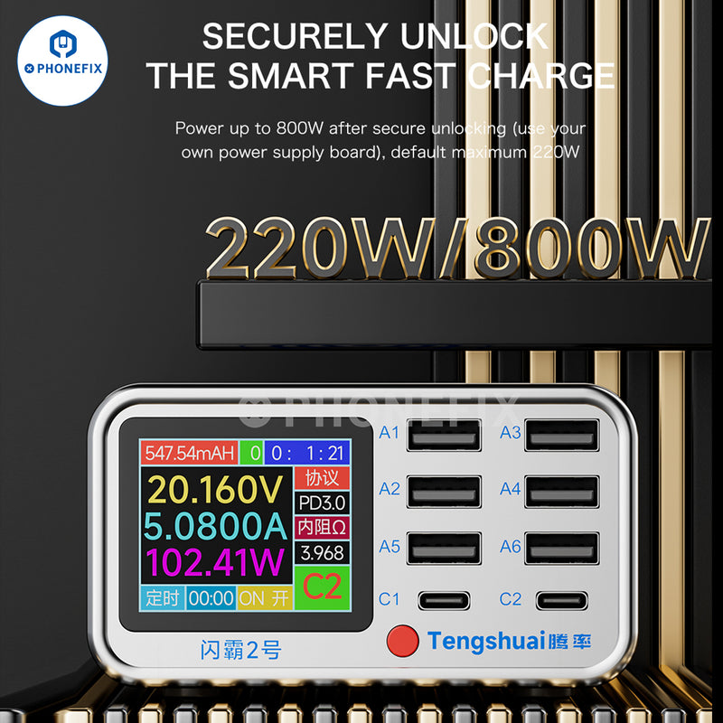 TenSai  100W 8 Port Fast Charging Station with Wireless Charger