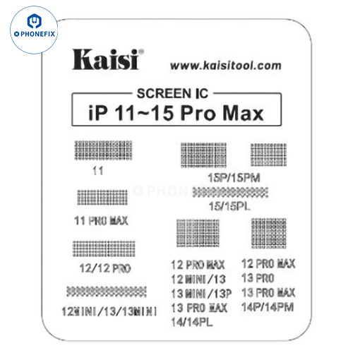 Kaisi LCD Screen IC BGA Reballing Stencil For iPhone 11-15 Pro Max