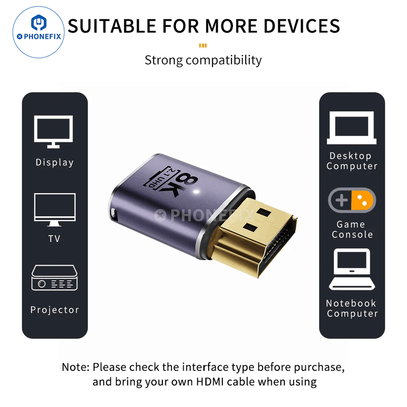 8K 60HZ 48Gbps Converter Extension Connector For Phone Laptop HDTV