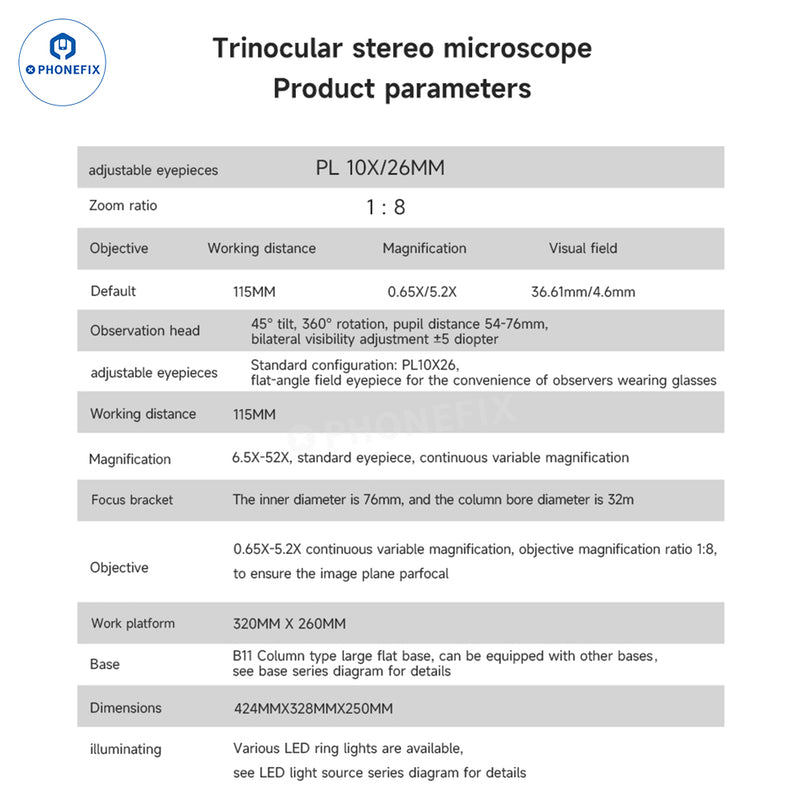 Mechanic Space X 6.5X-52X Trinocular Micro-Soldering Microscope