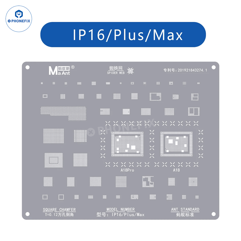 MaAnt 0.12mm Square Hole BGA Reballing Stencil For iPhone 6-16 Pro Max