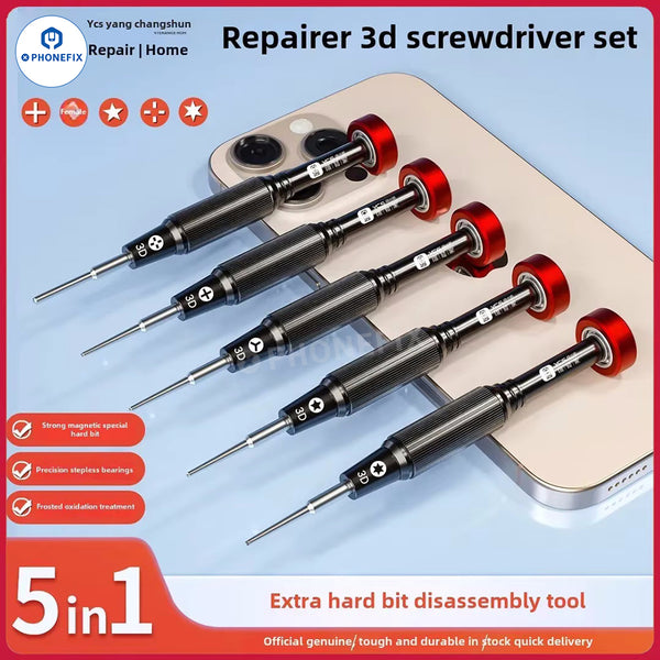 YCS-T05 Y-101 3D Screwdriver Set 5-In-1 Magnetic Bits Disassembly Tool