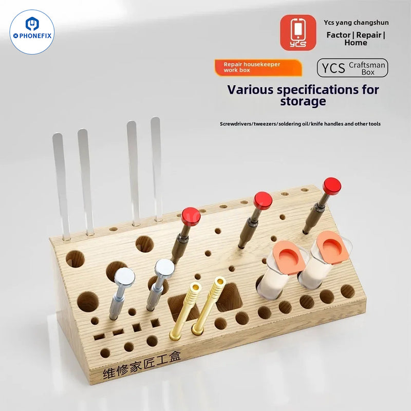 YCS 59-In-1 Wooden Storage Box Screwdriver Tweezers Tools Organizer