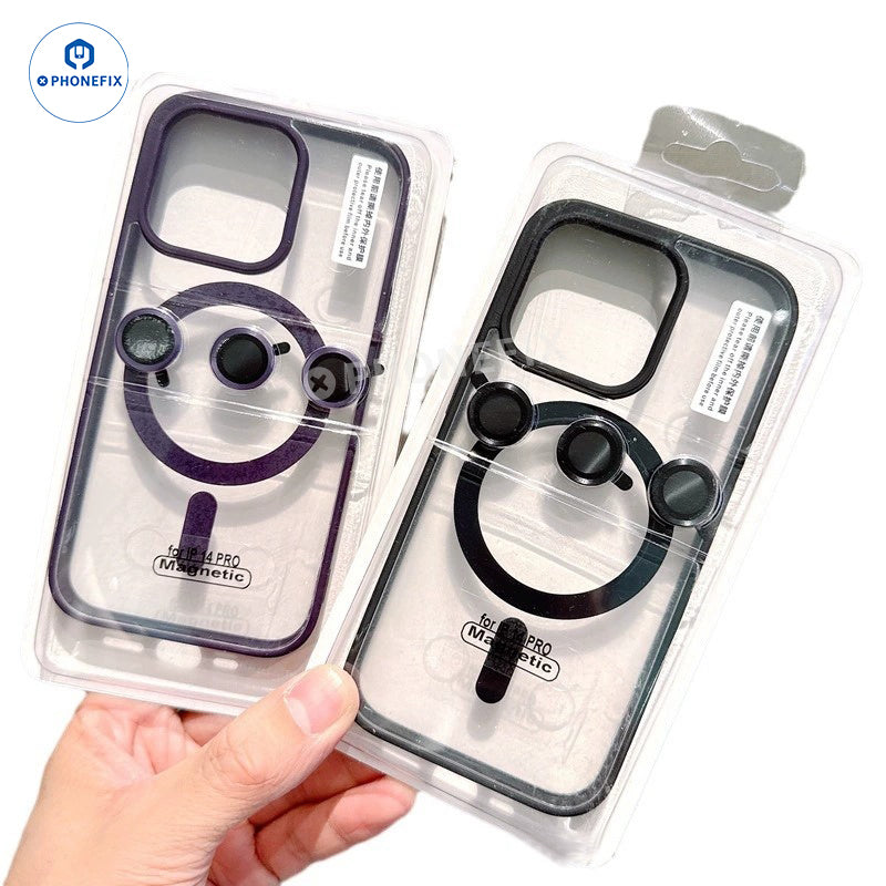 For iPhone Magnetic Frosted Phone Case With Camera Lens Film