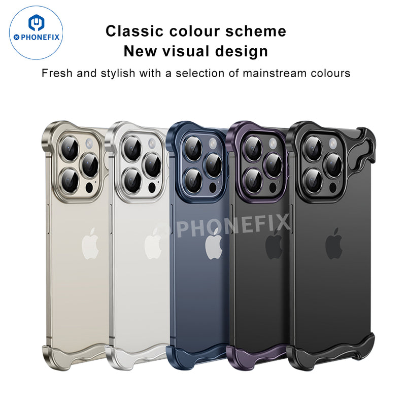 Metal Corner Pad Anti-fall Frameless Phone Case for iPhone 12-16