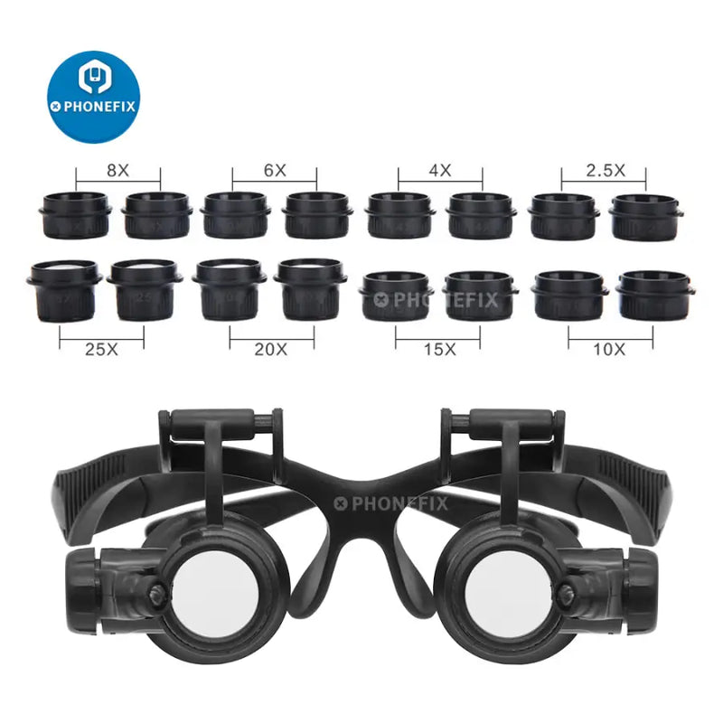 LED Light Dual Glasses-style Head-mounted Magnifying Glass Lens 20X Repair  Maintenance Inspection Metal Magnifying