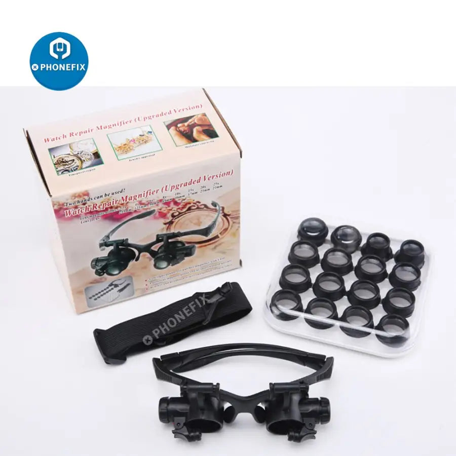 20X Head Eyeglass Loupe Glasses & LED Watchmakers Magnifier Watch