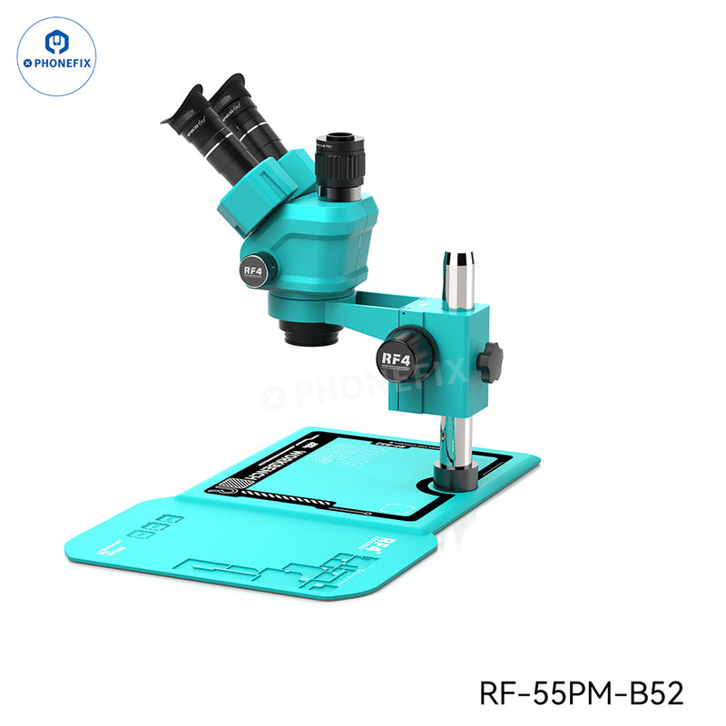 RF4 6.5-55X Trinocular Stereo Microscope With RF-B52 Silicone Pad