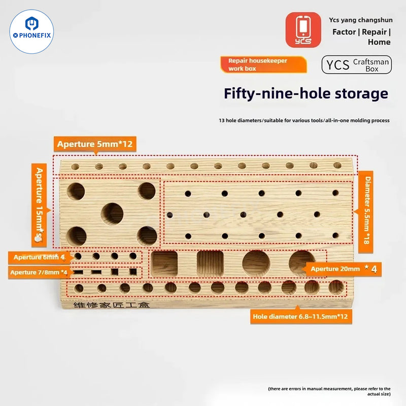 YCS 59-In-1 Wooden Storage Box Screwdriver Tweezers Tools Organizer