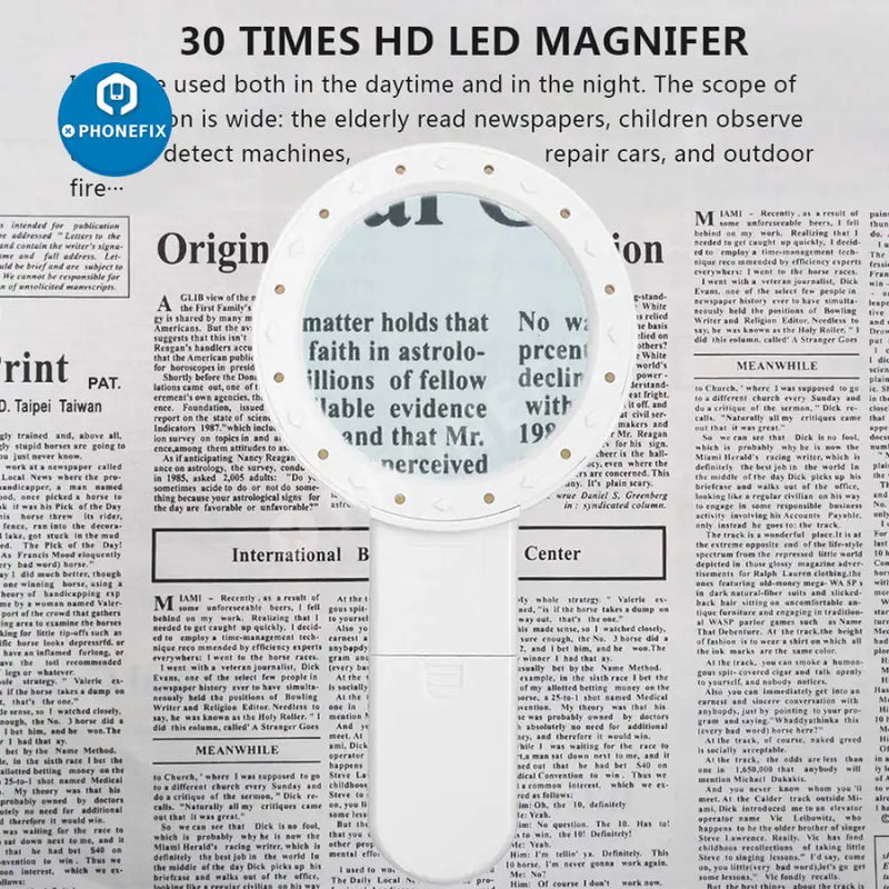 Handheld 30X Magnifier with Light for Macular Degeneration, Reading  Newspaper - China 30X Magnifier, Handheld Magnifier