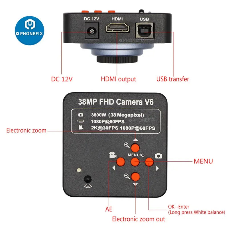 38MP 60FPS HD HDMI Microscope Industrial Camera for Phone