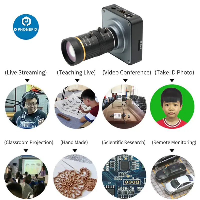 38MP HDMI USB 60FPS Camera 5.0-50mm F1.4 Lens Industry Live