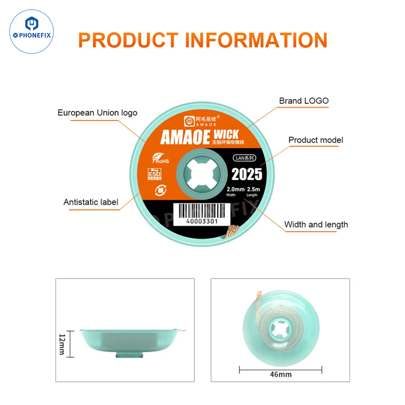 Amaoe BGA Desoldering Solder Wick PCB Tin Solder Sucking Wire