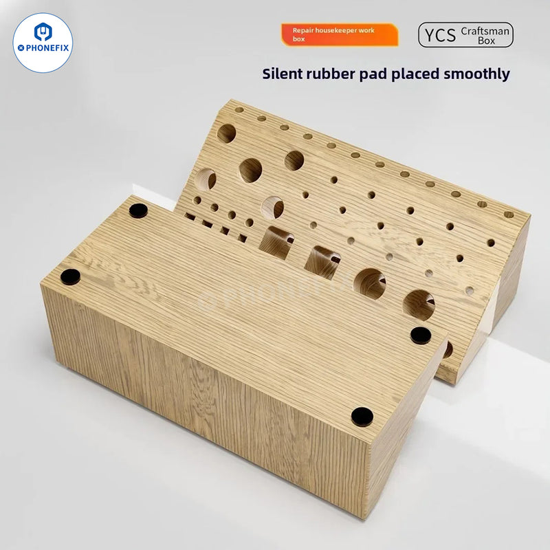 YCS 59-In-1 Wooden Storage Box Screwdriver Tweezers Tools Organizer