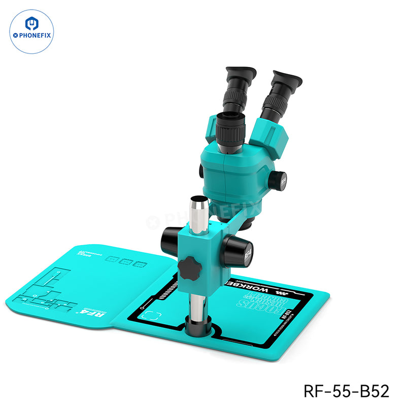 RF4 6.5-55X Trinocular Stereo Microscope With RF-B52 Silicone Pad