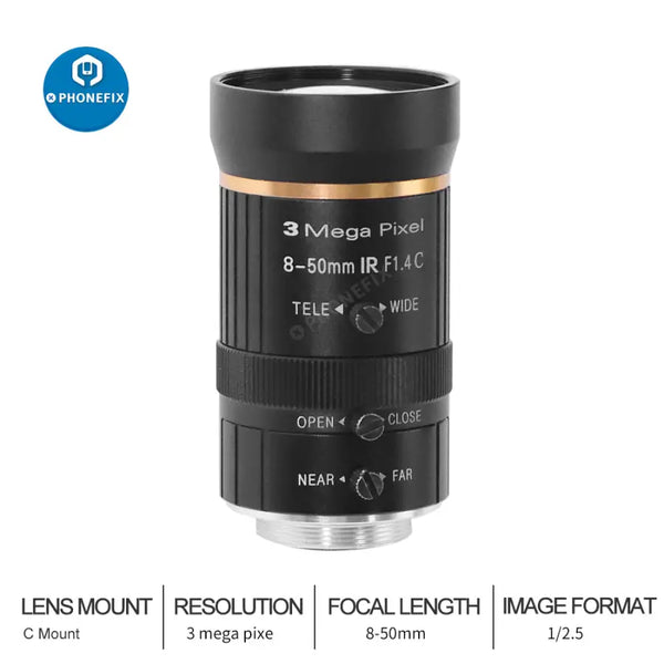 3MP 8-50mm 1/2.5″ F1.4 C Mount Lens for CCTV Industrial