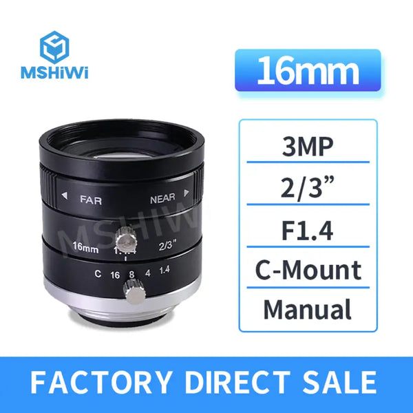 3MP C-mount 16mm-35mm Prime Lens 2/3 F1.4 Manual Iris