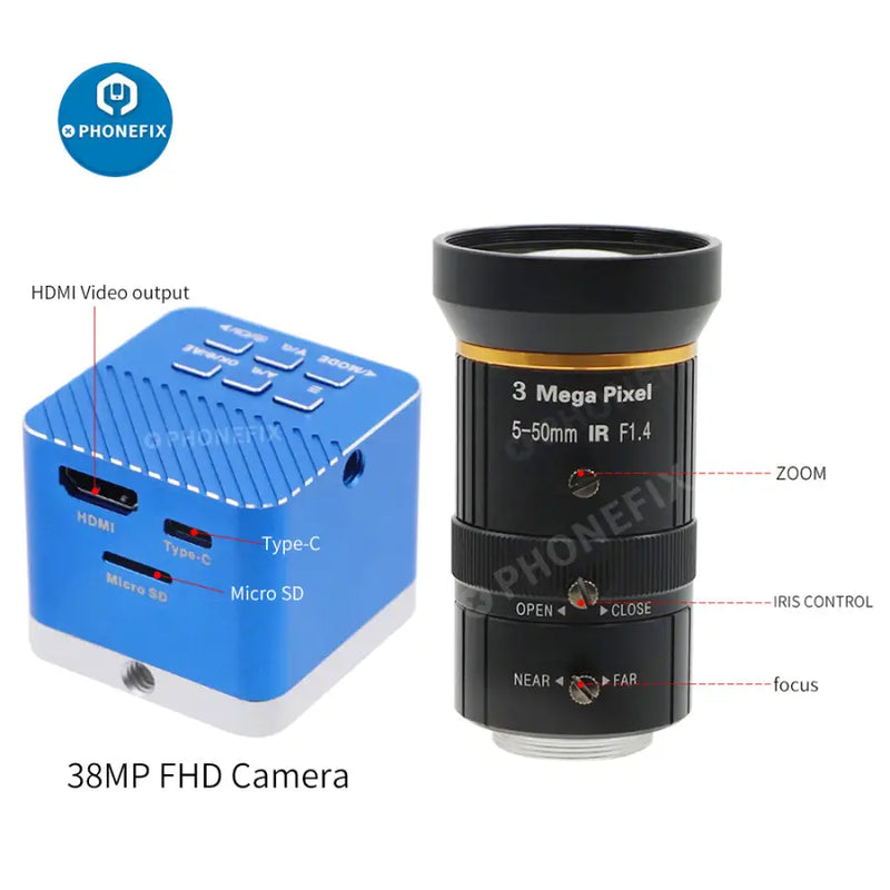 4K UHD Camera CCD Digital Detector 5.0-50mm F1.4 Lens