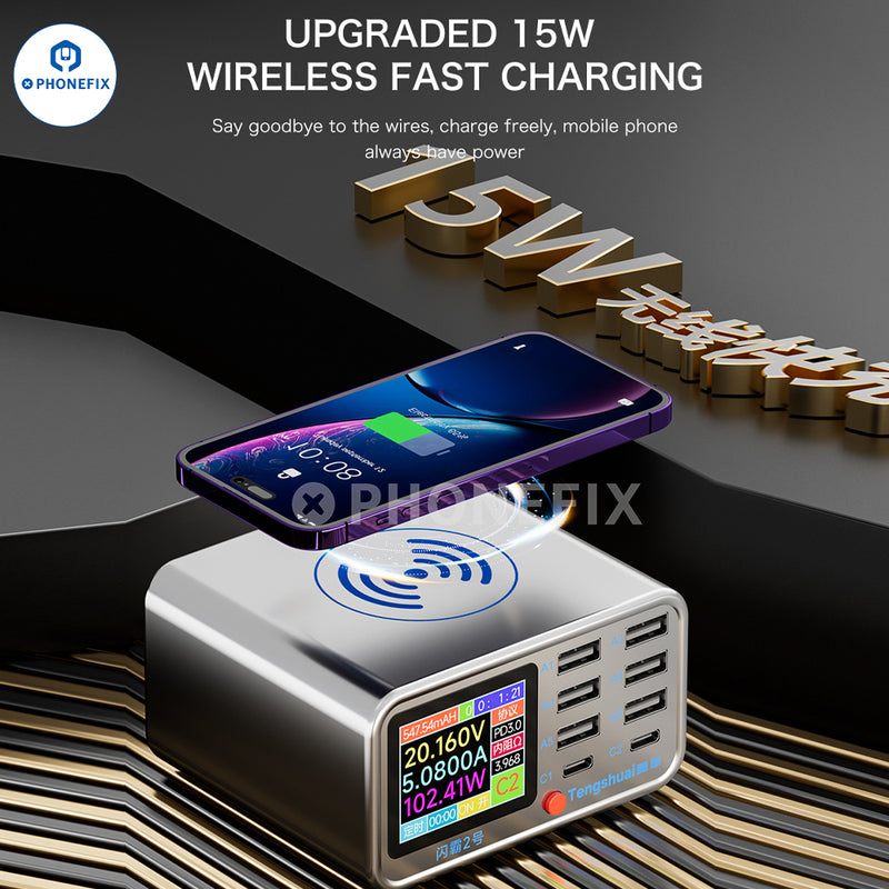 TenSai  100W 8 Port Fast Charging Station with Wireless Charger