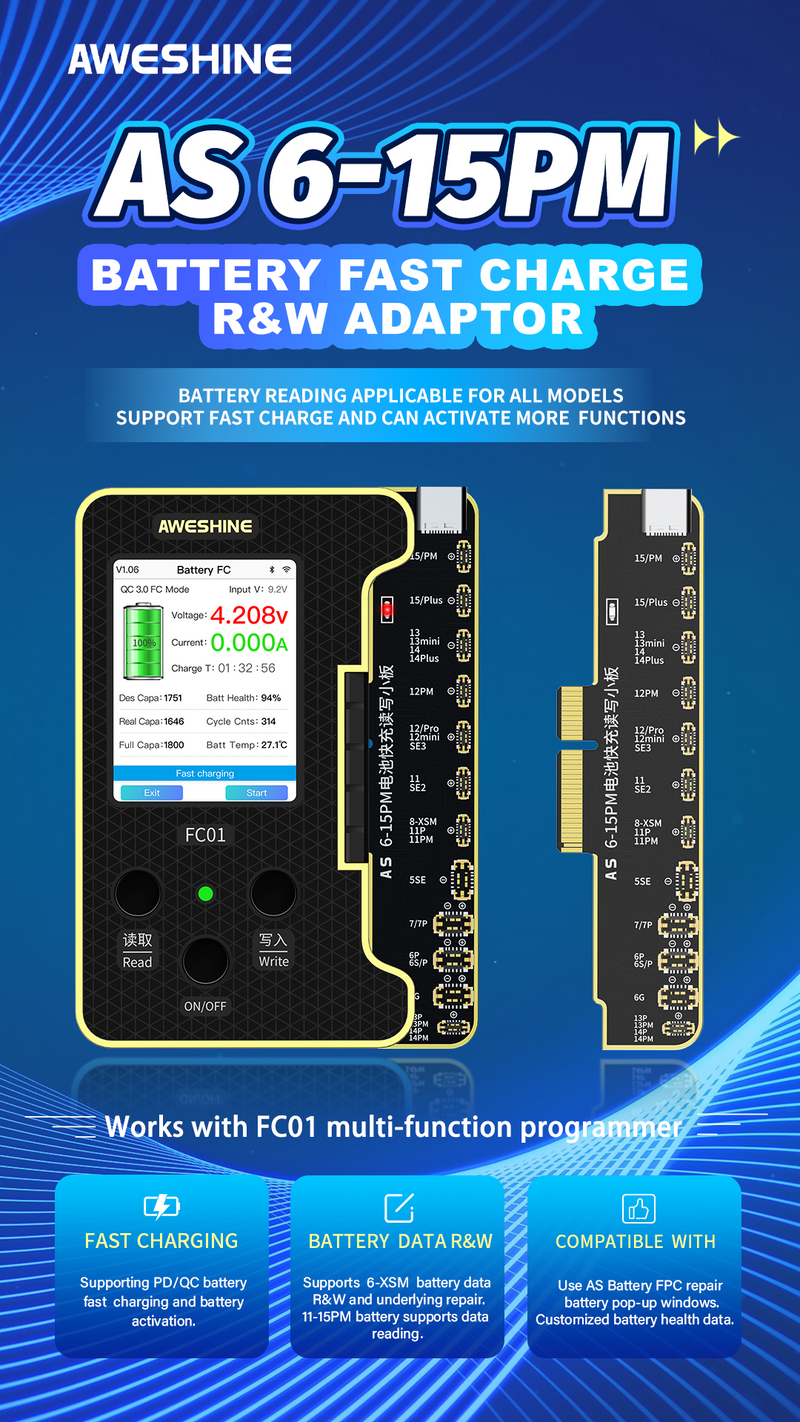 AWESHINE FC01 Mobile Phone Programmer For iphone battery