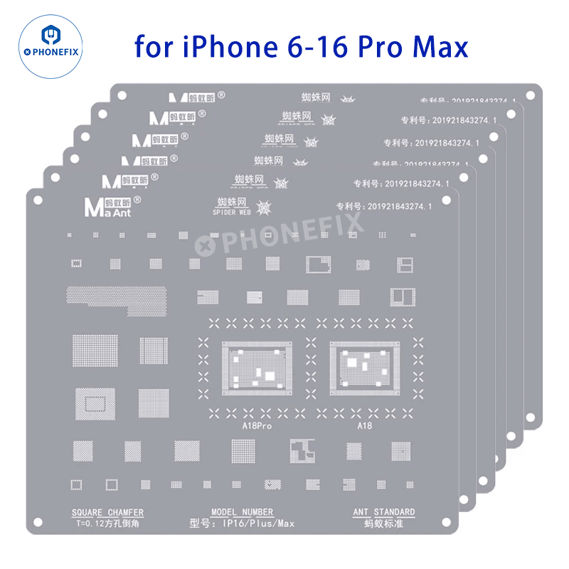 MaAnt 0.12mm Square Hole BGA Reballing Stencil For iPhone 6-16 Pro Max