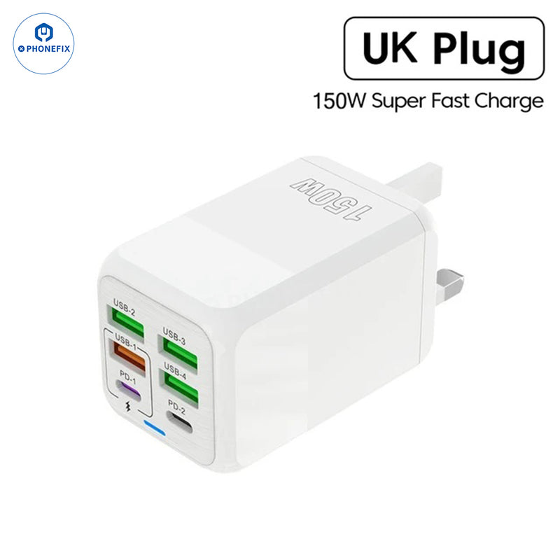 150W Multi Port Fast Charger Adapter Portable Travel USB Charger