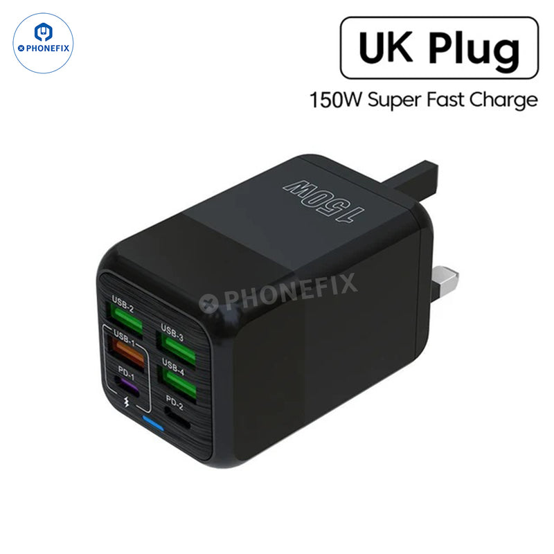 150W Multi Port Fast Charger Adapter Portable Travel USB Charger