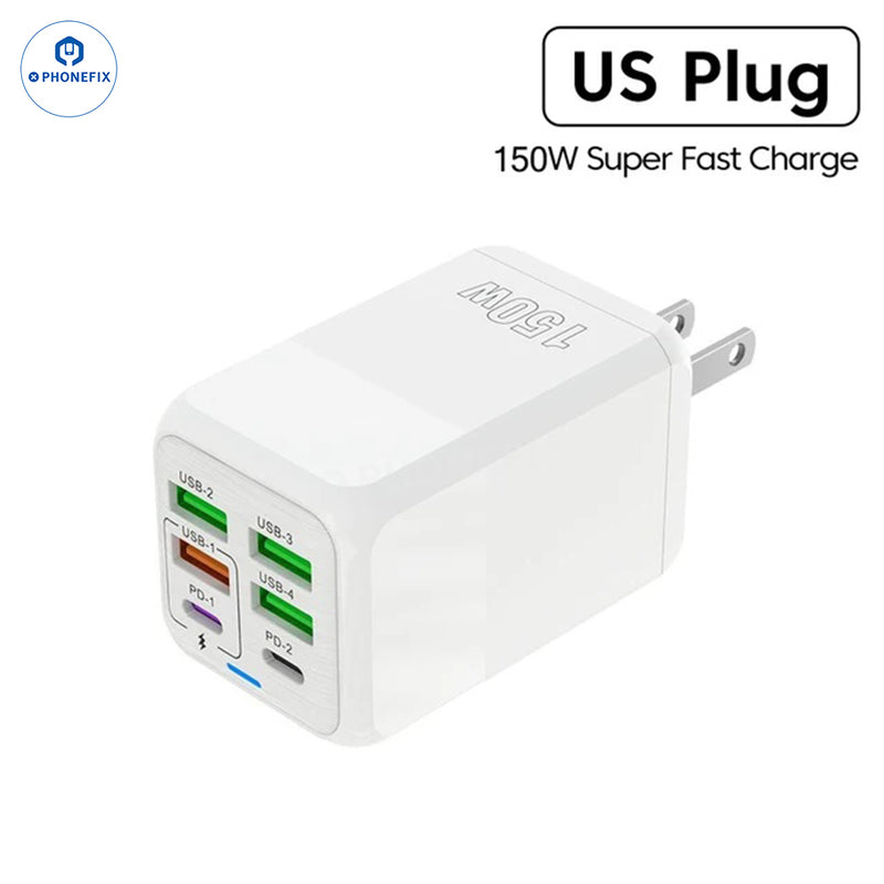 150W Multi Port Fast Charger Adapter Portable Travel USB Charger