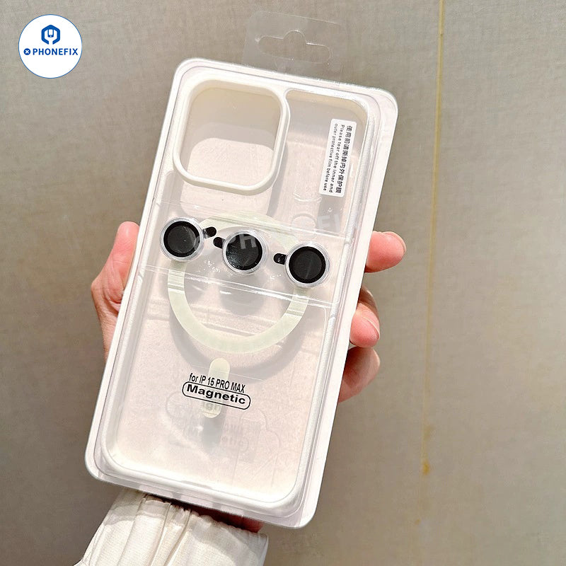 For iPhone Magnetic Frosted Phone Case With Camera Lens Film