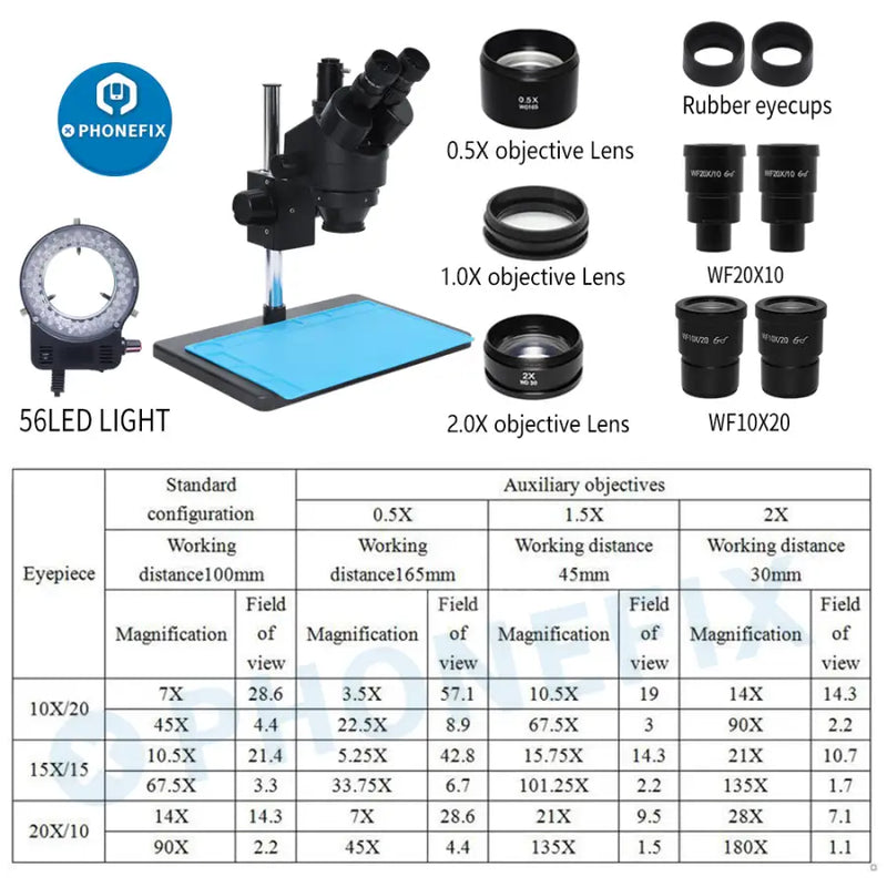 7X-45X Trinocular Stereo Zoom Big Table Stand Microscope For