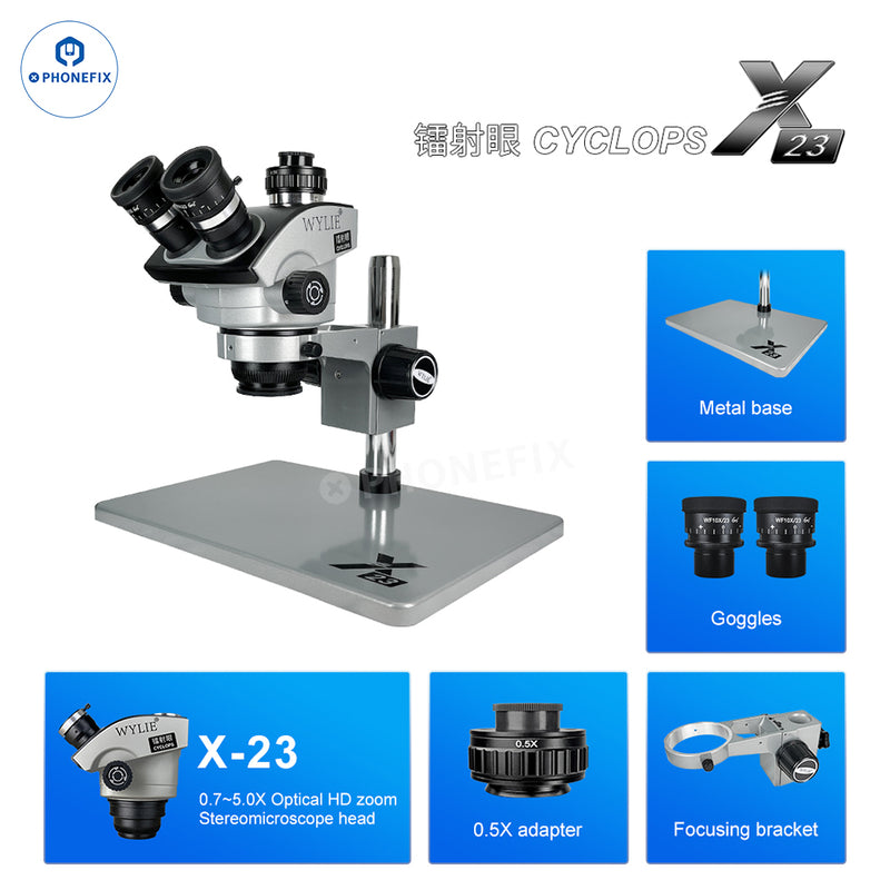 WYLIE X23 7-50X Trinocular Zoom Microscope X40 X80 4K Camera