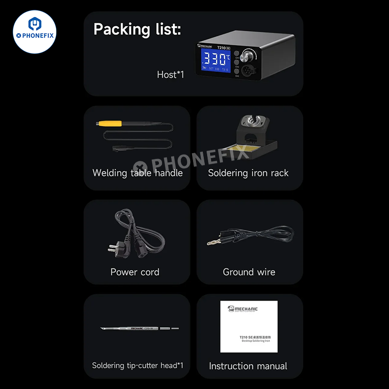 MECHANIC T210 SE Thermostatic Soldering Station with C210 Iron Tips