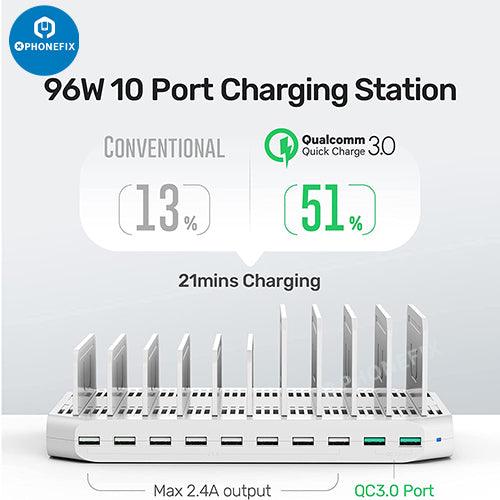 96W 10-Port USB Charger For iPhone iPad Fast Charging Station - CHINA PHONEFIX