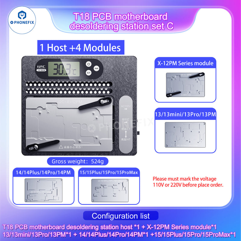 I2C T18 Motherboard Layered Desoldering Station For iPhone X-15 Pro Max