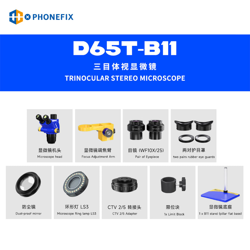 Mechanic D65T Industrial Triocular Stereo Microscope For PCB Repair