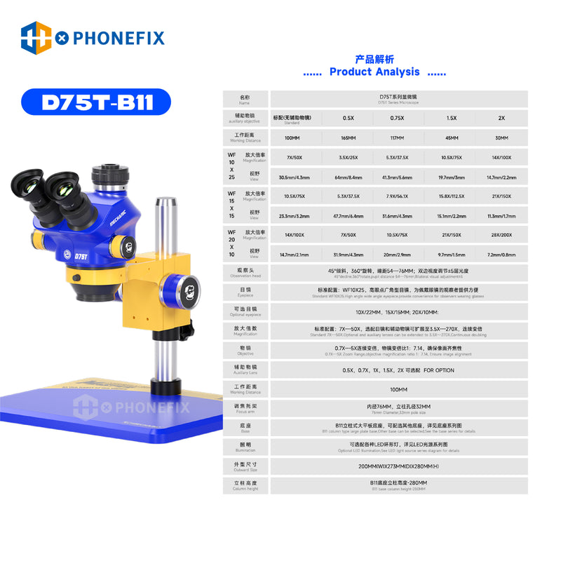 Mechanic D75S D75T 7X-50X Industrial Trinocular Stereo Microscope