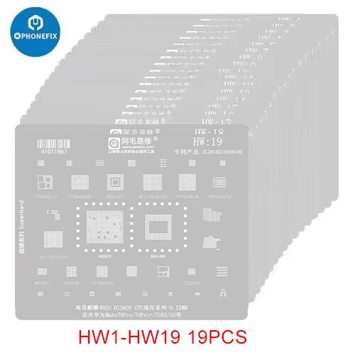 Amaoe BGA Reballing Stencil For Huawei CPU RAM WIFI IC HW1-HW19