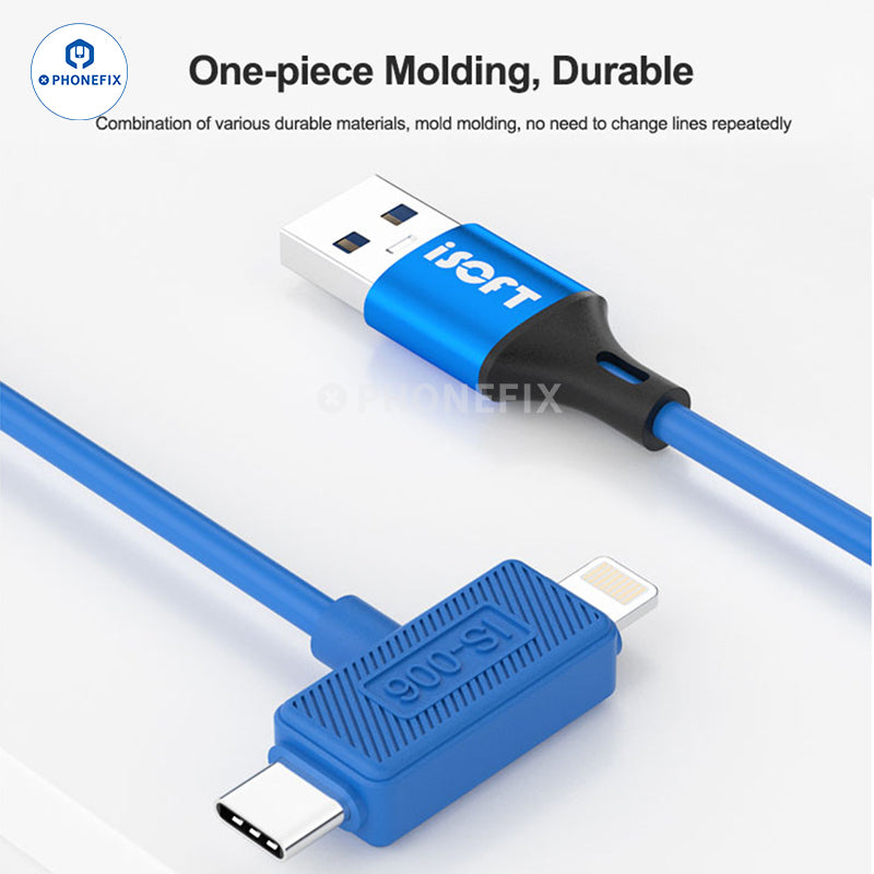 ISOFT IS-006 Lightning USB-C Dual Head Data Cable For iPhone iPad