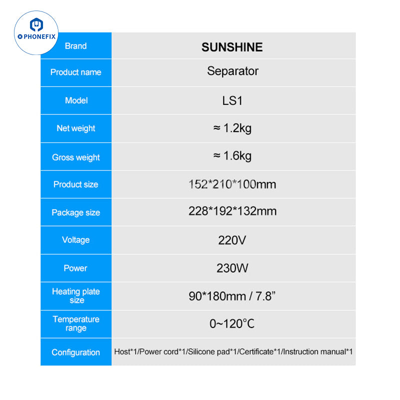 SUNSHINE LS1 Screen Heating Separator Glue Removal Machine