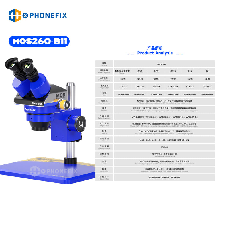 MECHANIC MOS300 6-45X Stereo Trinocular Binocular Microscope