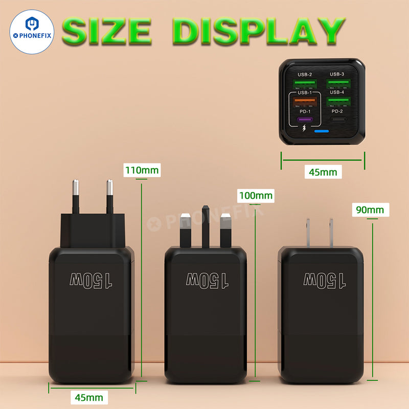 150W Multi Port Fast Charger Adapter Portable Travel USB Charger