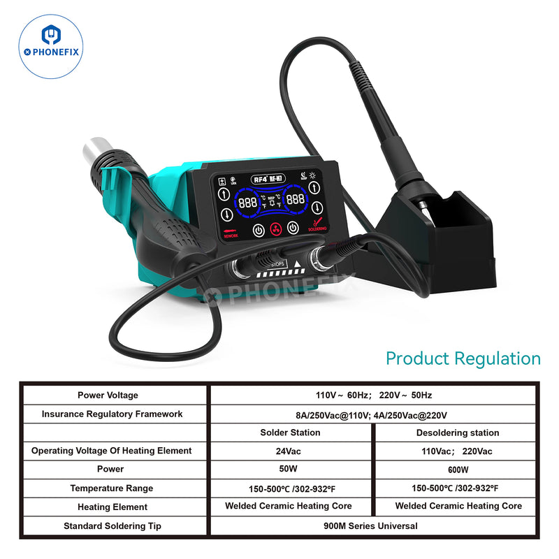 RF-H6 RF-H7 Hot Air Soldering Iron 2 in 1 Station Digital Touch Display