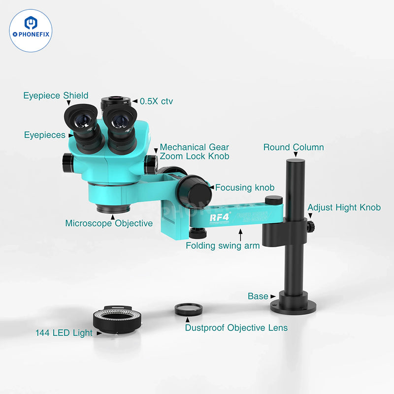 RF4 RF7050PRO FO19 Trinocular Stereo Microscope With Folding Swing Arm