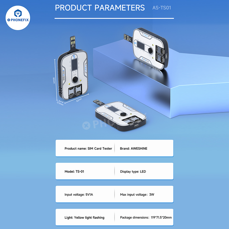 Aweshine TS-01 SIM Card Tester for iPhone iPad Android All Electronics