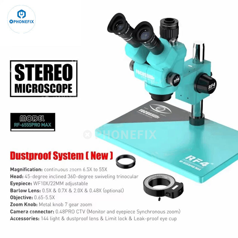 RF4 RF6565Pro 6.5-65X Triocular Synchronous Zoom Microscope