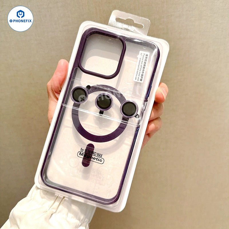 For iPhone Magnetic Frosted Phone Case With Camera Lens Film