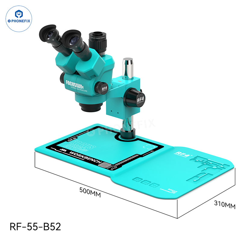 RF4 6.5-55X Trinocular Stereo Microscope With RF-B52 Silicone Pad